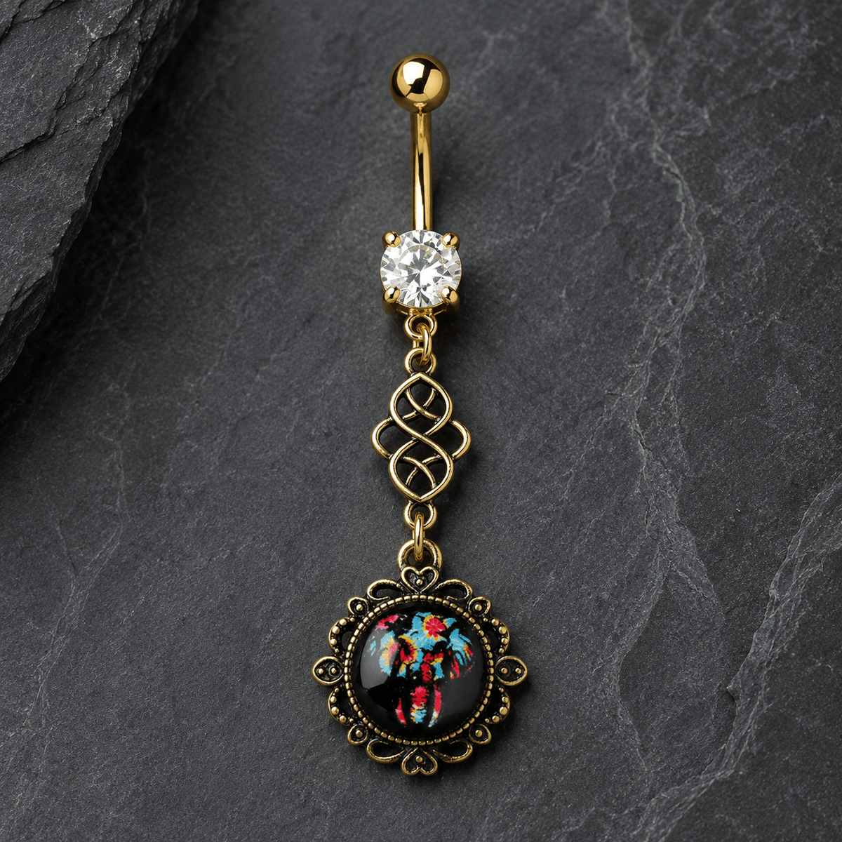 Gold Plated Elephant Pendant Dangle Navel Ring - Skin Metals