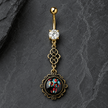 Gold Plated Elephant Pendant Dangle Navel Ring - Skin Metals