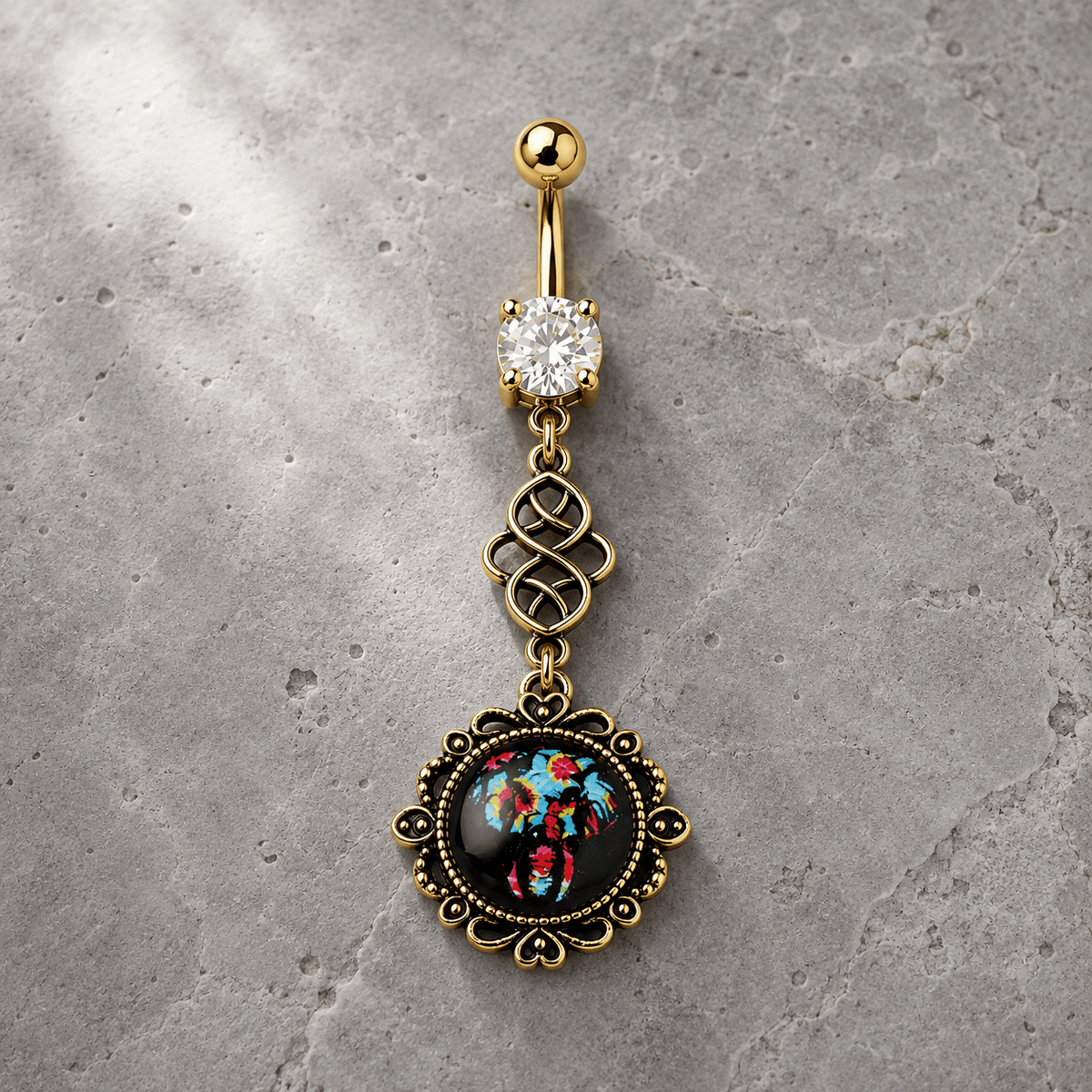 Gold Plated Elephant Pendant Dangle Navel Ring - Skin Metals