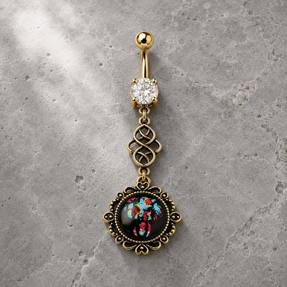 Gold Plated Elephant Pendant Dangle Navel Ring - Skin Metals