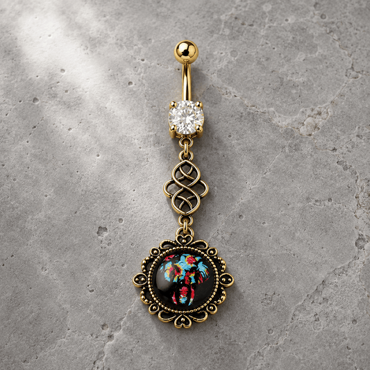 Gold Plated Elephant Pendant Dangle Navel Ring - Skin Metals