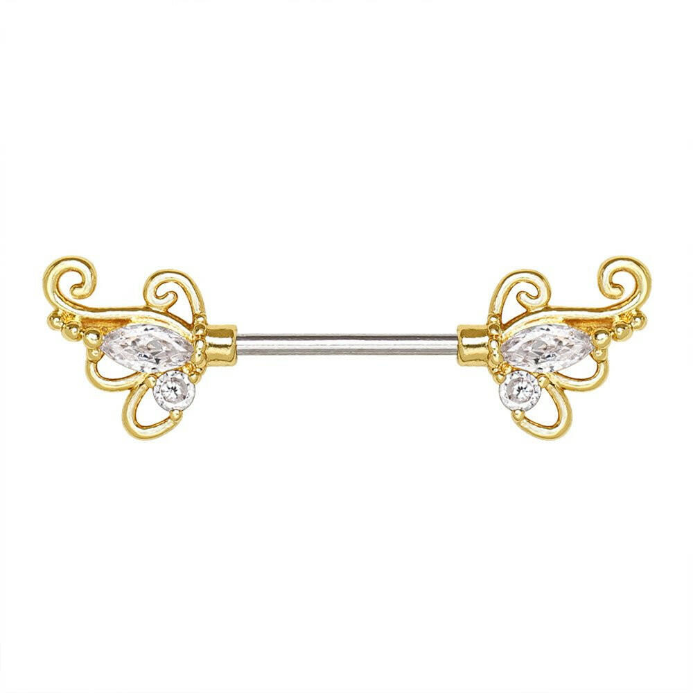 Gold Plated Exotic Butterfly Nipple Bar Nipple Ring Impulse Piercings