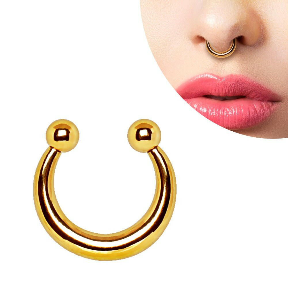 Gold Plated Fake Septum Clicker with Removable Balls Fake Septum Ring Impulse Piercings