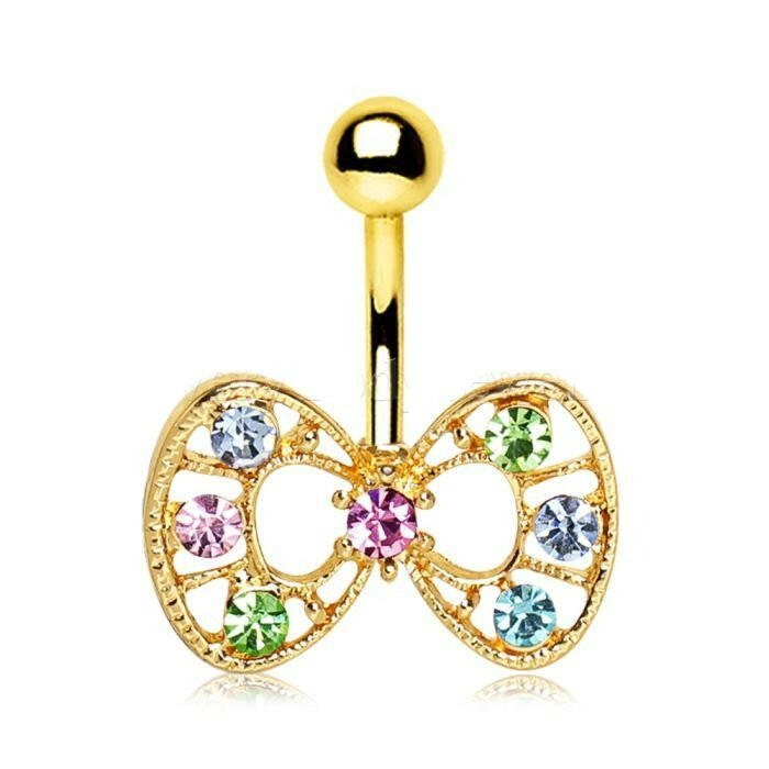 Gold Plated Fancy Multi-Jeweled Bow Navel Ring Navel Ring Impulse Piercings