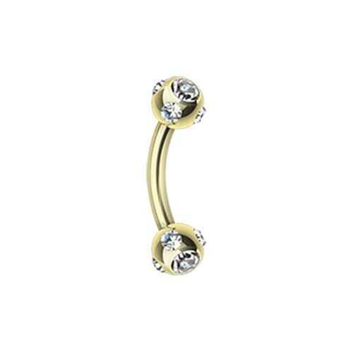 Gold Plated Five Gem Ball Curved Barbell Eyebrow Ring Curved Barbell Impulse Piercings 16 GA (1.2mm) 5/16" (8mm) 1/8" (3mm)