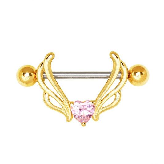 Gold Plated Flying Heart Nipple Shield Nipple Ring Impulse Piercings