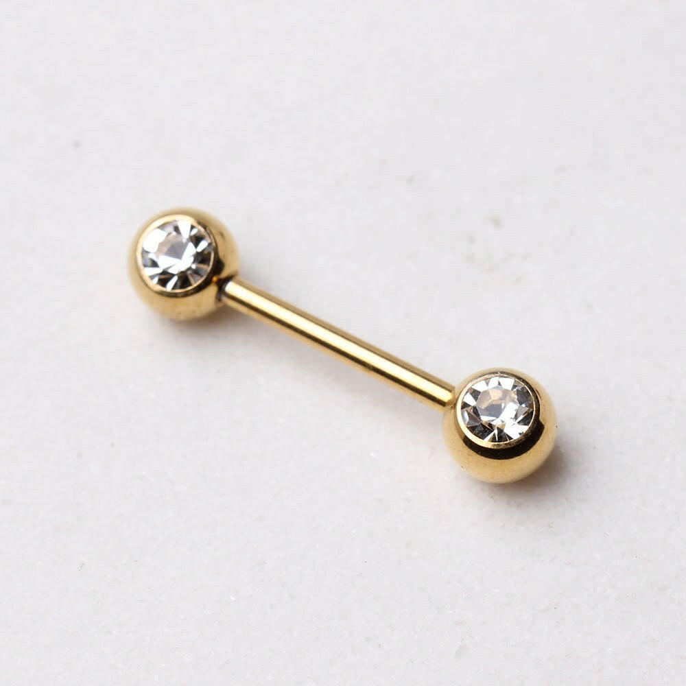 Gold Plated Front Facing Gemmed Nipple Bar Nipple Ring Impulse Piercings