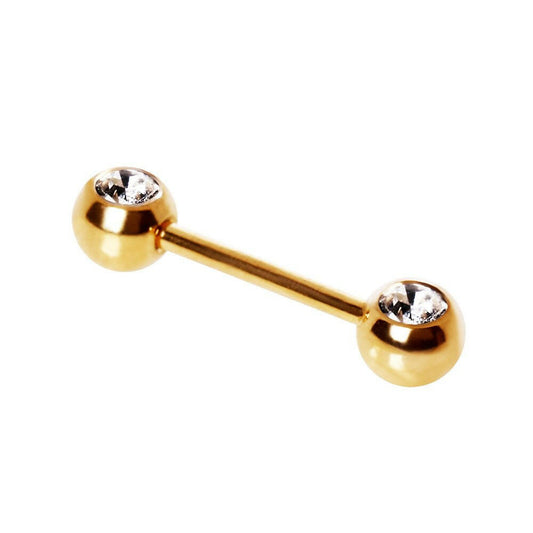 Gold Plated Front Facing Gemmed Nipple Bar Nipple Ring Impulse Piercings