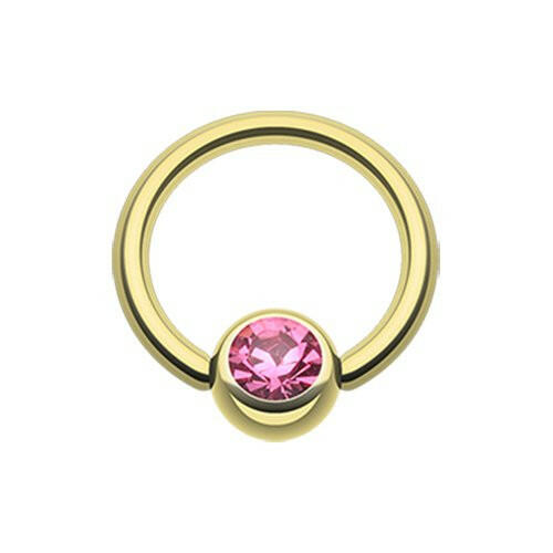 Gold Plated Gem Ball Captive Bead Ring Captive Bead Impulse Piercings 5/16" (8mm) 5/32" (4mm) Pink