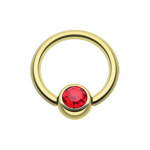 Gold Plated Gem Ball Captive Bead Ring Captive Bead Impulse Piercings 5/16" (8mm) 5/32" (4mm) Red