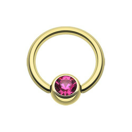 Gold Plated Gem Ball Captive Bead Ring Captive Bead Impulse Piercings 3/8" (10mm) 3/16" (5mm) Fuchsia