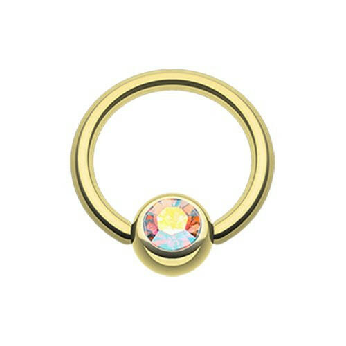 Gold Plated Gem Ball Captive Bead Ring Captive Bead Impulse Piercings 3/8" (10mm) 3/16" (5mm) Aurora Borealis