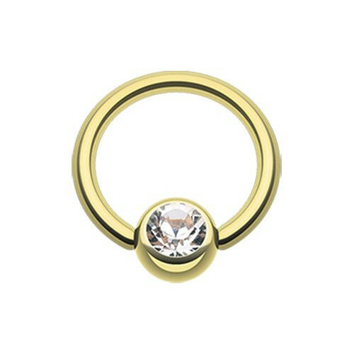 Gold Plated Gem Ball Captive Bead Ring Captive Bead Impulse Piercings 5/16" (8mm) 5/32" (4mm) Clear