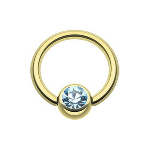 Gold Plated Gem Ball Captive Bead Ring Captive Bead Impulse Piercings 5/16" (8mm) 5/32" (4mm) Aqua