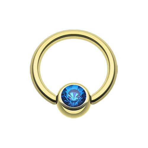 Gold Plated Gem Ball Captive Bead Ring Captive Bead Impulse Piercings 5/16" (8mm) 5/32" (4mm) Blue