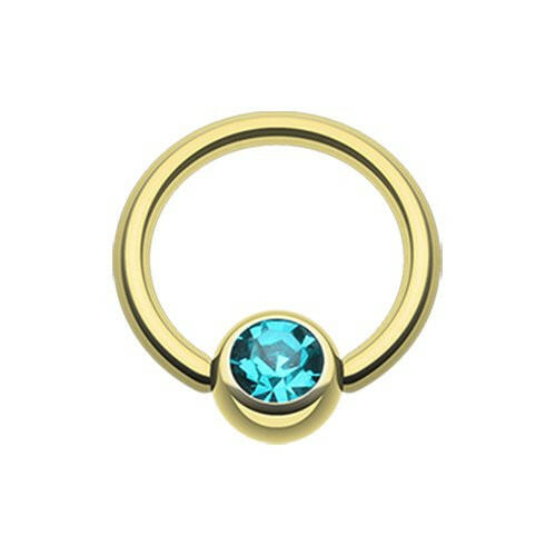 Gold Plated Gem Ball Captive Bead Ring Captive Bead Impulse Piercings 3/8" (10mm) 3/16" (5mm) Teal