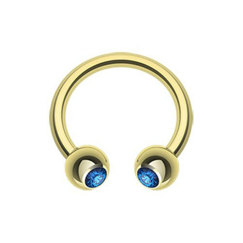 Gold Plated Gem Ball Horseshoe Circular Barbell Circular Barbell Impulse Piercings 5/16" (8mm) 1/8" (3mm) Capri Blue