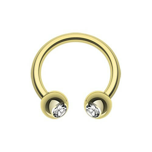 Gold Plated Gem Ball Horseshoe Circular Barbell Circular Barbell Impulse Piercings 5/16" (8mm) 1/8" (3mm) Clear