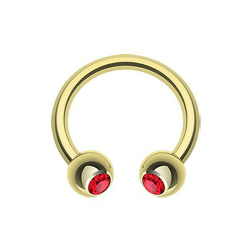 Gold Plated Gem Ball Horseshoe Circular Barbell Circular Barbell Impulse Piercings 5/16" (8mm) 1/8" (3mm) Red