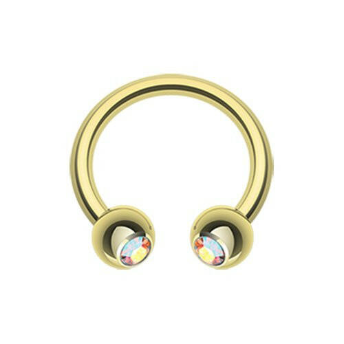 Gold Plated Gem Ball Horseshoe Circular Barbell Circular Barbell Impulse Piercings 5/16" (8mm) 1/8" (3mm) Aurora Borealis