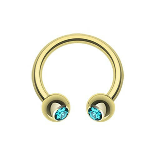 Gold Plated Gem Ball Horseshoe Circular Barbell Circular Barbell Impulse Piercings 5/16" (8mm) 1/8" (3mm) Teal