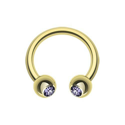 Gold Plated Gem Ball Horseshoe Circular Barbell Circular Barbell Impulse Piercings 5/16" (8mm) 1/8" (3mm) Tanzanite