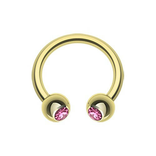 Gold Plated Gem Ball Horseshoe Circular Barbell Circular Barbell Impulse Piercings 5/16" (8mm) 1/8" (3mm) Pink