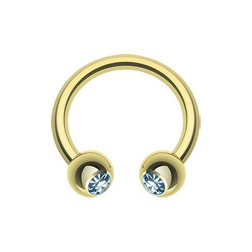 Gold Plated Gem Ball Horseshoe Circular Barbell Circular Barbell Impulse Piercings 5/16" (8mm) 1/8" (3mm) Aqua