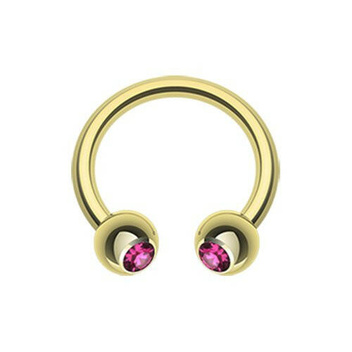 Gold Plated Gem Ball Horseshoe Circular Barbell Circular Barbell Impulse Piercings 5/16" (8mm) 1/8" (3mm) Fuchsia