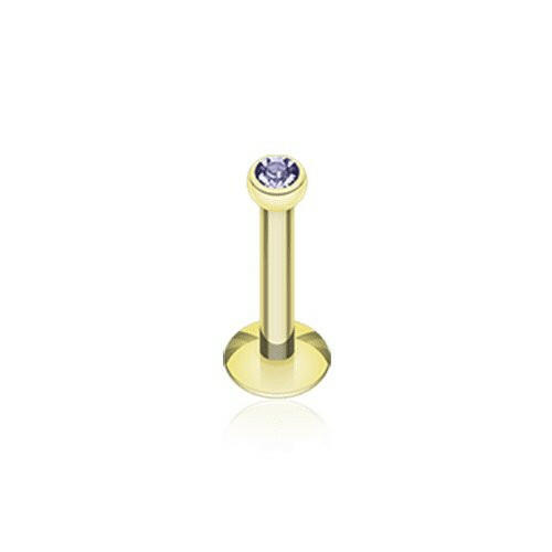 Gold Plated Gem Ball Internally Threaded Labret Labret Impulse Piercings 5/16" (8mm) Tanzanite