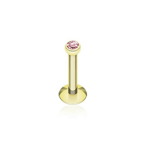 Gold Plated Gem Ball Internally Threaded Labret Labret Impulse Piercings 5/16" (8mm) Pink