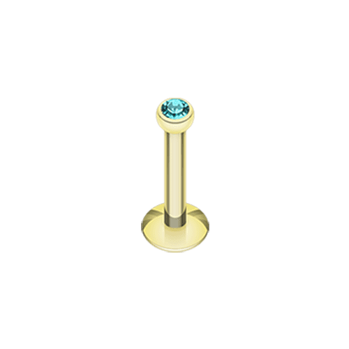 Gold Plated Gem Ball Internally Threaded Labret Labret Impulse Piercings 5/16" (8mm) Teal