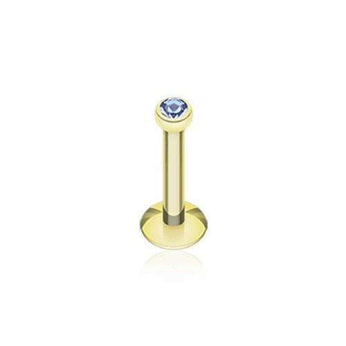 Gold Plated Gem Ball Internally Threaded Labret Labret Impulse Piercings 5/16" (8mm) Blue