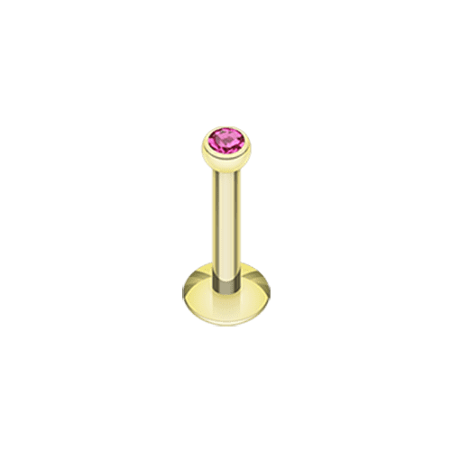 Gold Plated Gem Ball Internally Threaded Labret Labret Impulse Piercings 5/16" (8mm) Fuchsia