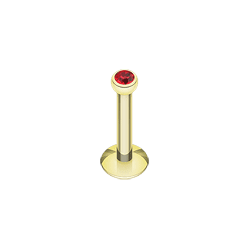 Gold Plated Gem Ball Internally Threaded Labret Labret Impulse Piercings 5/16" (8mm) Red