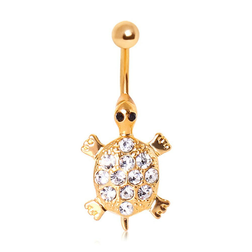 Gold Plated Gemmed Sea Turtle Navel Ring Navel Ring Impulse Piercings