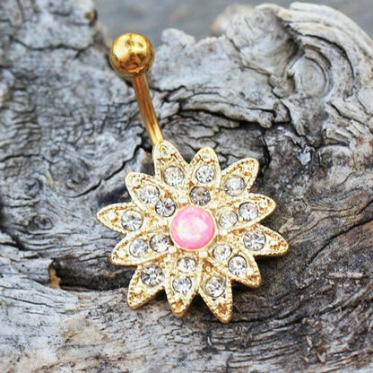 Gold Plated Gleaming Sunburst Flower Navel Ring Navel Ring Impulse Piercings