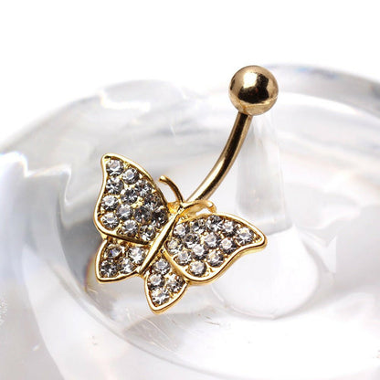 Gold Plated Glittering Butterfly Navel Ring Navel Ring Impulse Piercings