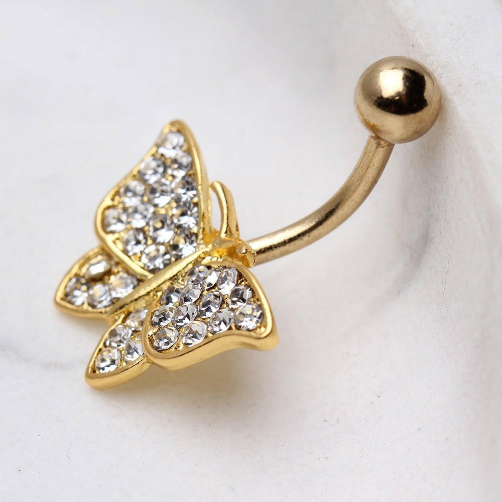 Gold Plated Glittering Butterfly Navel Ring Navel Ring Impulse Piercings