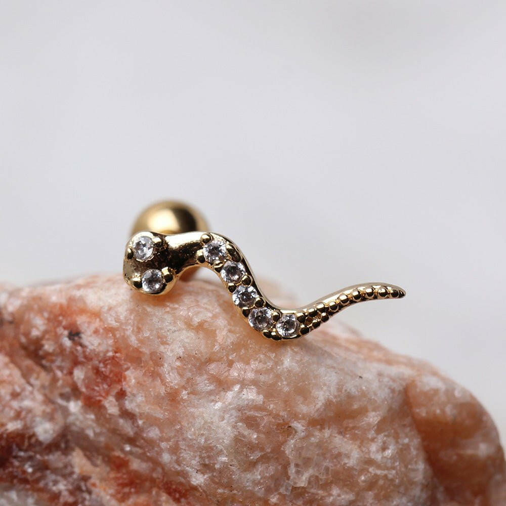 Gold Plated Glittering Snake Cartilage Earring Cartilage Earring Impulse Piercings