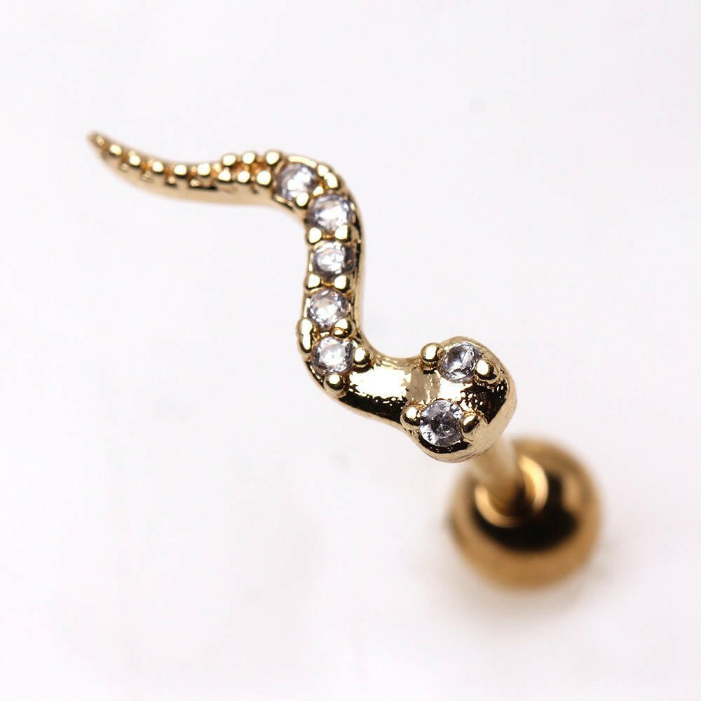 Gold Plated Glittering Snake Cartilage Earring Cartilage Earring Impulse Piercings