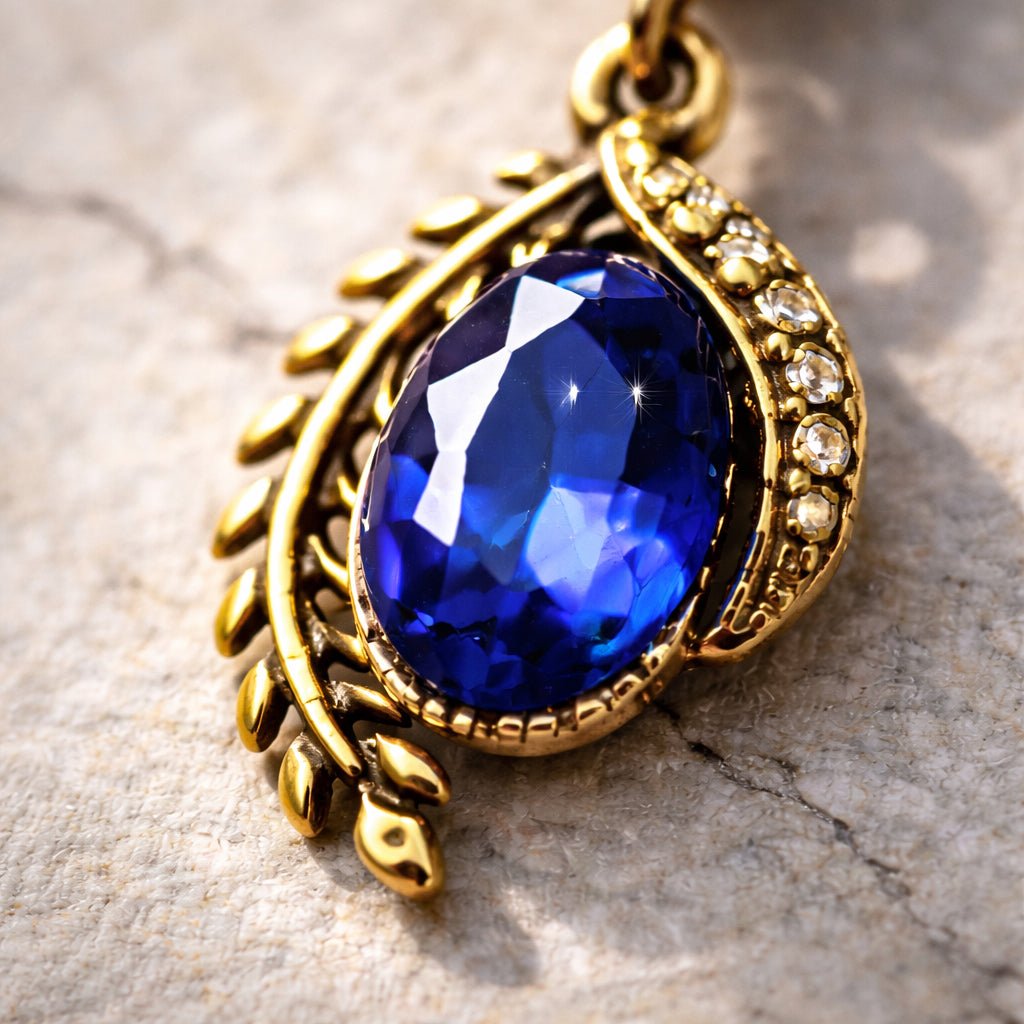 Gold Plated Golden Laurel Leaf & Blue CZ Dangle Navel Ring - Skin Metals