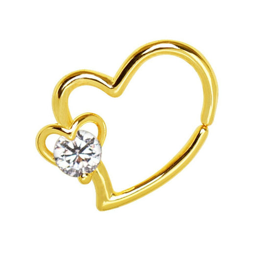 Gold Plated Heart Cartilage Earring with Jeweled Heart Cartilage Earring Impulse Piercings