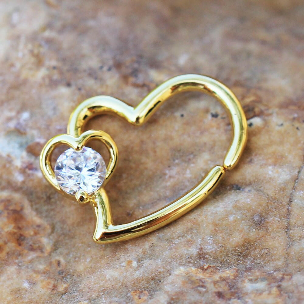 Gold Plated Heart Cartilage Earring with Jeweled Heart Cartilage Earring Impulse Piercings