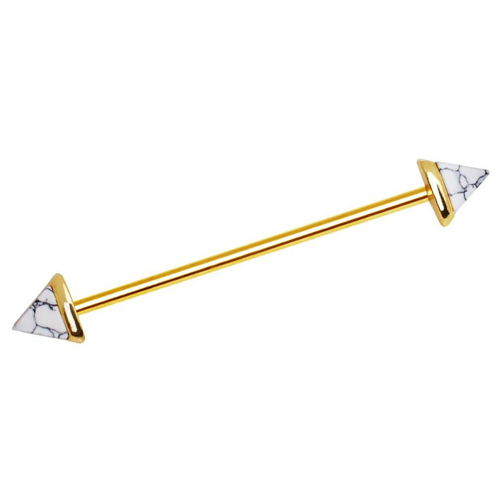 Gold Plated Howlite Triangle Industrial Barbell Industrial Barbell Impulse Piercings