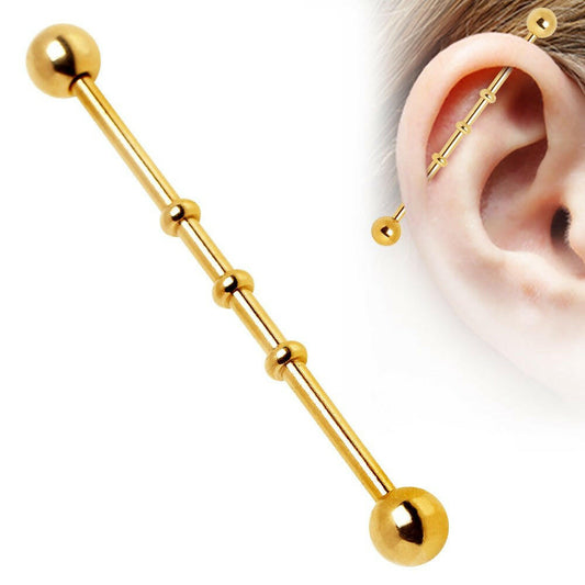 Gold Plated Industrial "Bamboo" Barbell Industrial Barbell Impulse Piercings