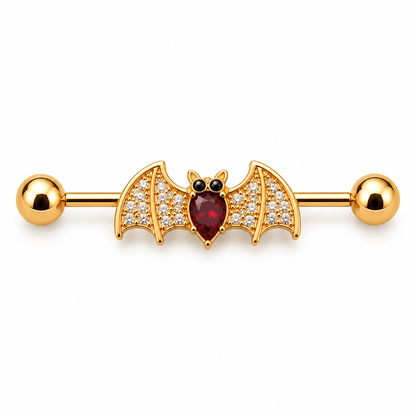 Gold Plated Industrial Barbell with Golden Blood Bat - Skin Metals