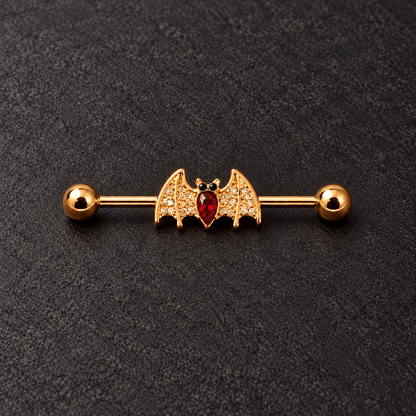 Gold Plated Industrial Barbell with Golden Blood Bat - Skin Metals