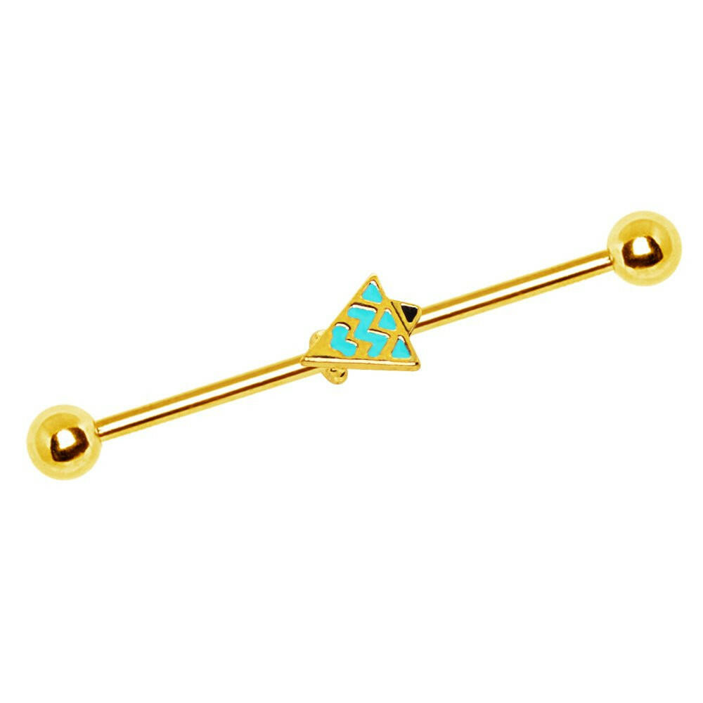 Gold Plated Industrial Barbell with Waved Triangle Industrial Barbell Impulse Piercings