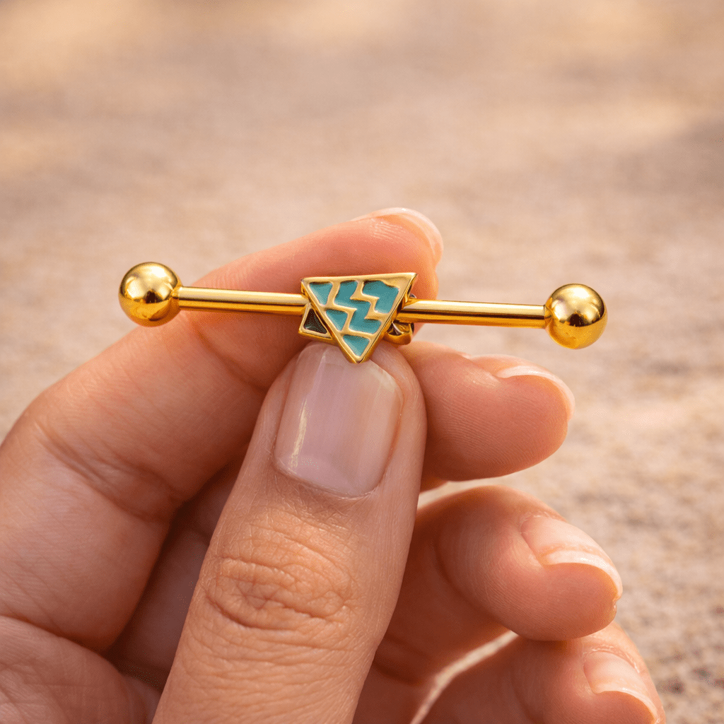 Gold Plated Industrial Barbell with Waved Triangle - Skin Metals